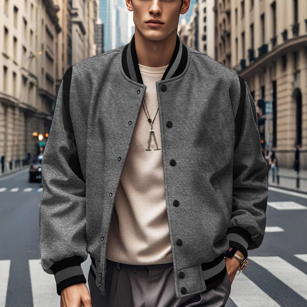 Men's Sporty Collegiate Jacket with Contrasting Sleeves and Button Details Skorter