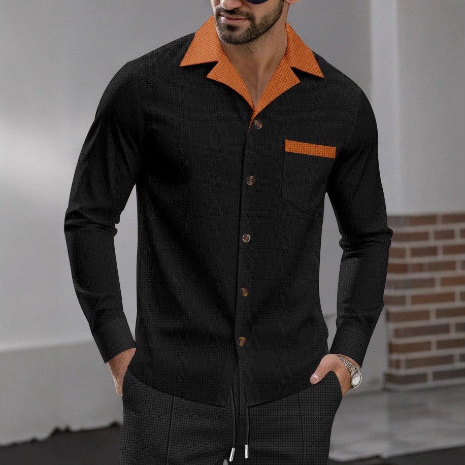 Men's stylish long-sleeve shirt with textured design and practical chest pocket Skorter