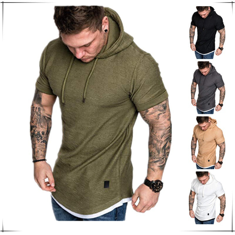 Men's Short Sleeve Hoodie with Textured Design Skorter