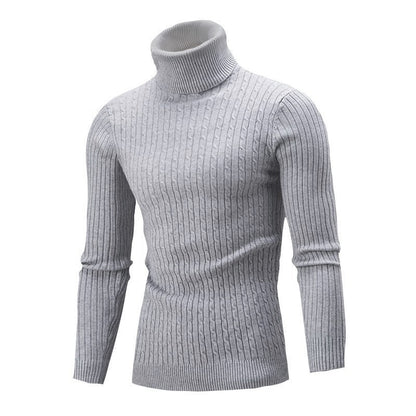 Men's Elegant Knit Sweater with Stand-Up Collar and Fine Cable Knit Pattern Skorter