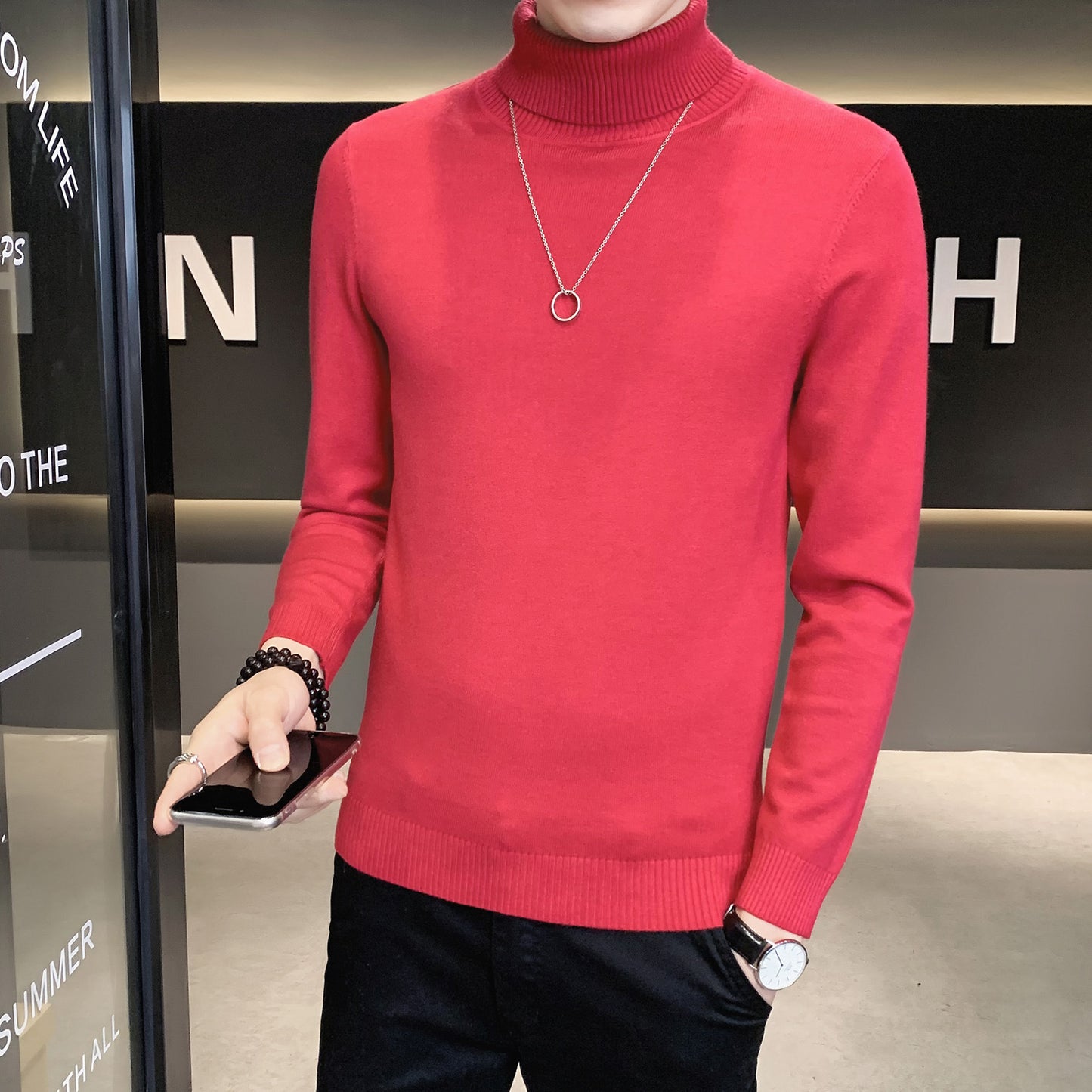 Men's sweater with high collar made of soft knitted fabric Skorter