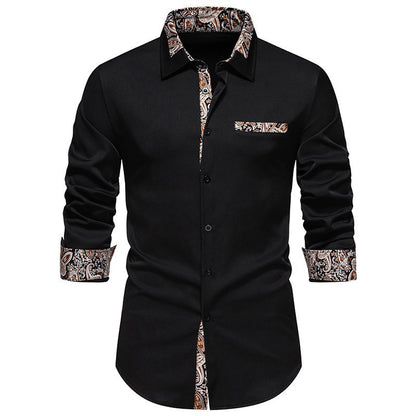 Men's long-sleeve shirt with detailed paisley pattern on collar and cuffs Skorter