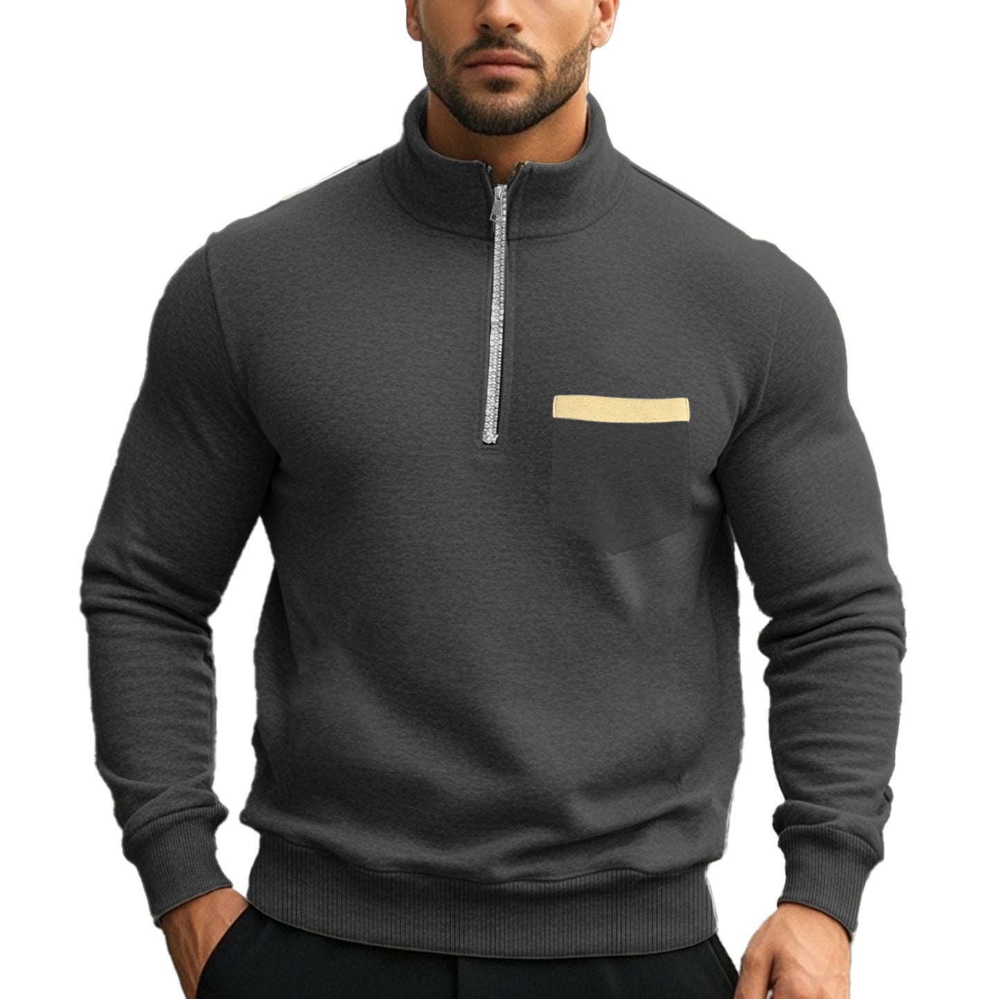 Men's sporty pullover with half zipper and contrast chest pocket Skorter