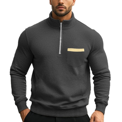Men's sporty pullover with half zipper and contrast chest pocket Skorter