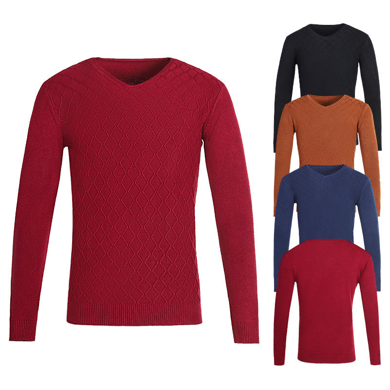Men's V-neck sweater with textured pattern Skorter