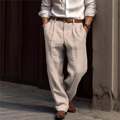 Men's elegant linen trousers with a relaxed fit and practical pockets Skorter