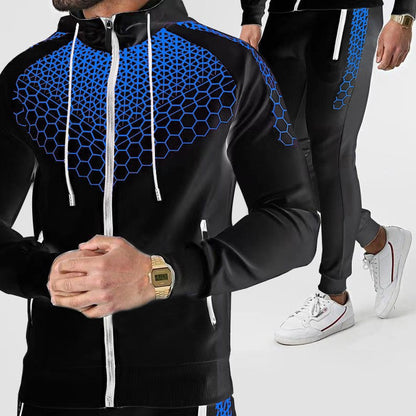 Men's sporty tracksuit set with innovative honeycomb pattern and practical zipper Skorter