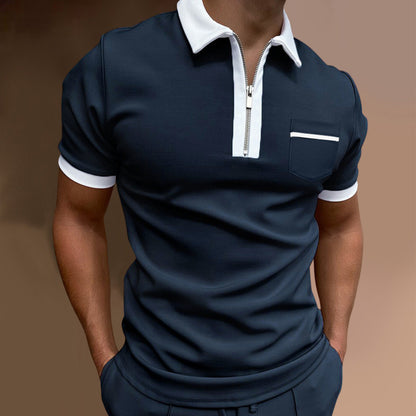 Men's sporty short-sleeve polo shirt with zipper and chest pocket Skorter