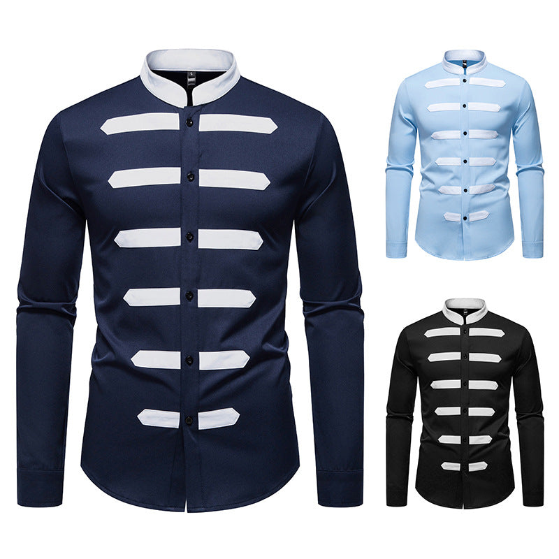 Men's Fashion Long Sleeve Shirt with Contrasting Inserts Skorter
