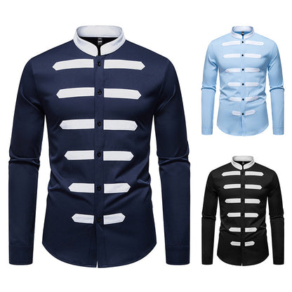 Men's Fashion Long Sleeve Shirt with Contrasting Inserts Skorter