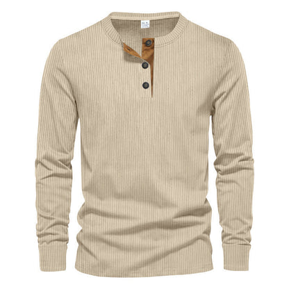 Men's long-sleeve shirt with textured ribbed look and fashionable button placket detail Skorter