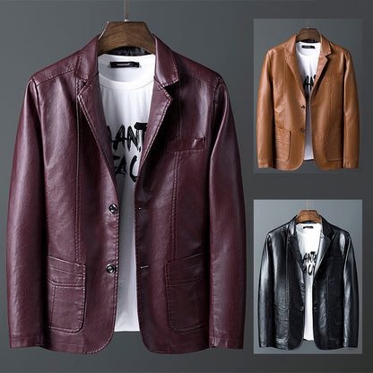 Men's fashionable faux leather jacket with practical cut and stylish details Skorter