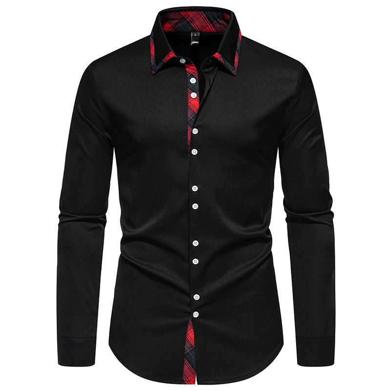 Men's long sleeve shirt with modern check pattern and elegant button placket Skorter