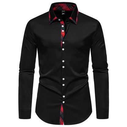 Men's long sleeve shirt with modern check pattern and elegant button placket Skorter