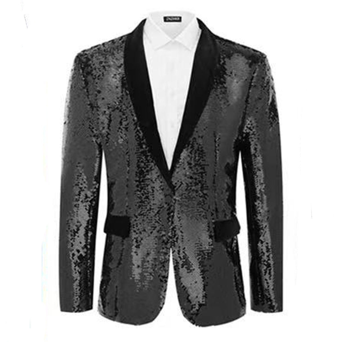 Men's tuxedo blazer with shiny sequins and elegant satin collar Skorter