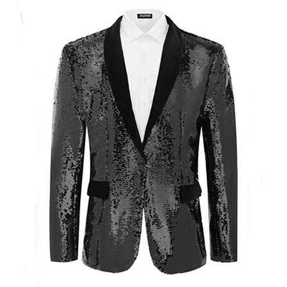 Men's tuxedo blazer with shiny sequins and elegant satin collar Skorter
