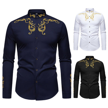 Men's Long Sleeve Shirt with Elegant Embroidery Design Skorter