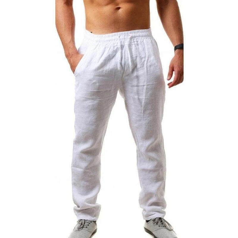 Men's airy linen pants in relaxed fit with practical drawstring Skorter