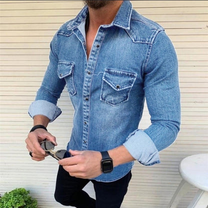 Men's Denim Shirt with Modern Cut and Practical Breast Pockets Skorter