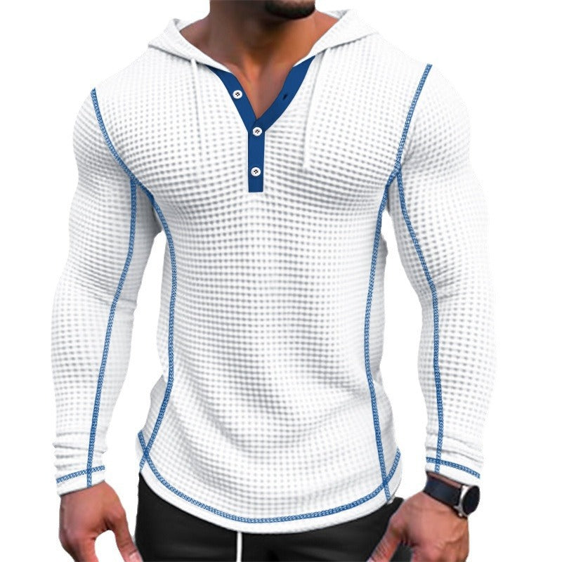 Men's stylish hooded shirt with textured design and button placket Skorter
