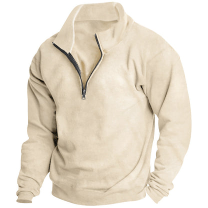 Men's stylish fleece pullover with high stand-up collar and zipper Skorter