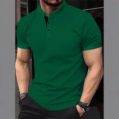 Men's stylish short-sleeve shirt with modern stand-up collar and decorative buttons Skorter