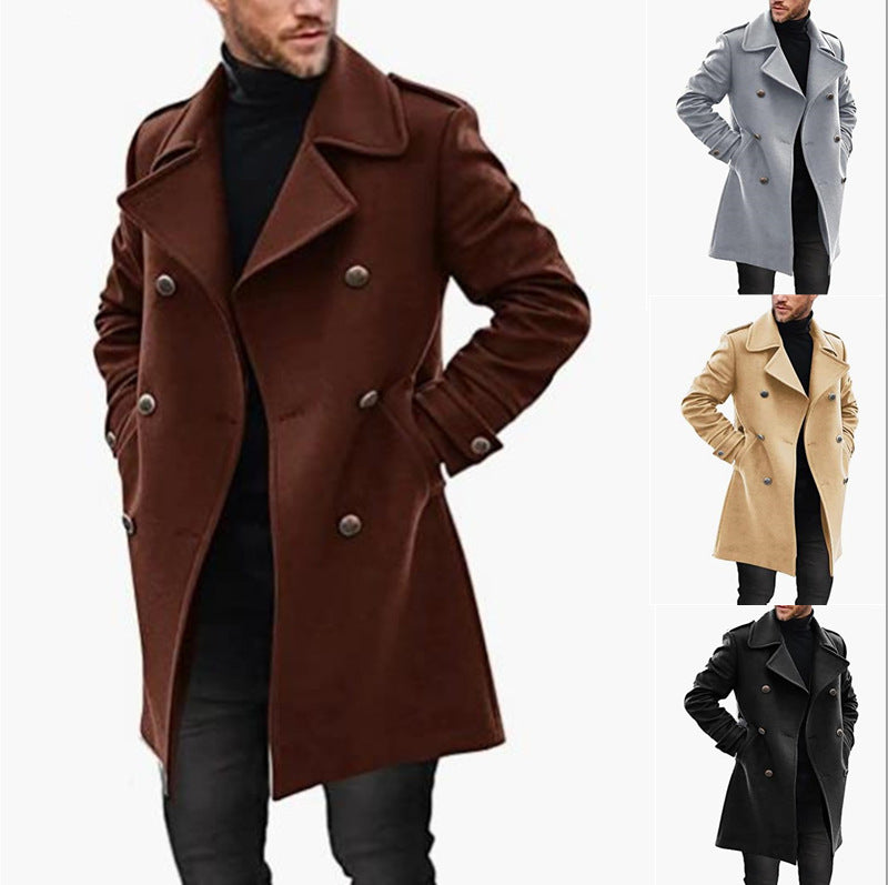 Men's Stylish Wool Coat with Casual Collar and Double Buttons Skorter
