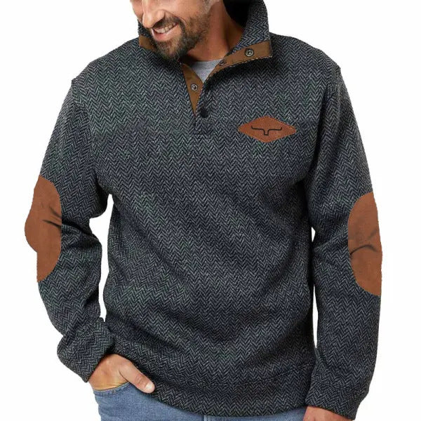 Men's stylish sweater with contrast collar and elbow patches Skorter