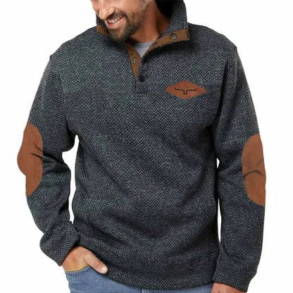 Men's stylish sweater with contrast collar and elbow patches Skorter