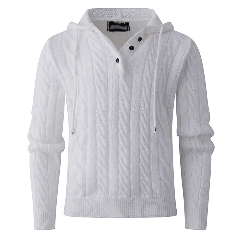 Men's stylish knit sweater with hood and button details Skorter