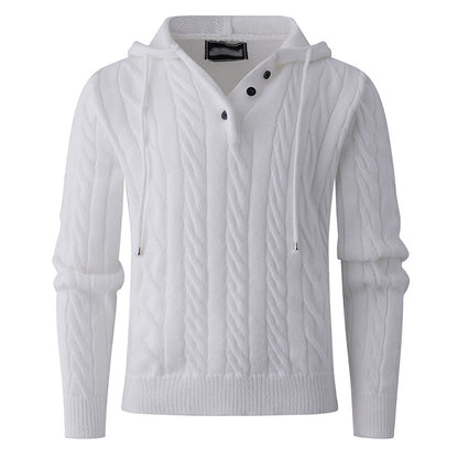 Men's stylish knit sweater with hood and button details Skorter