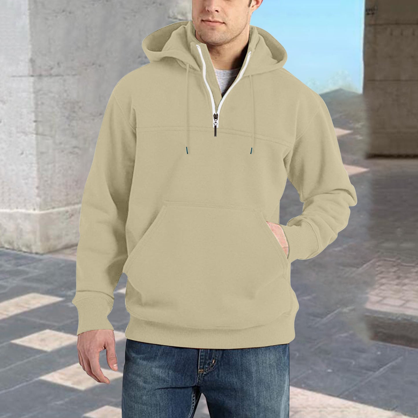 Men's stylish hoodie with half zipper and practical kangaroo pockets Skorter