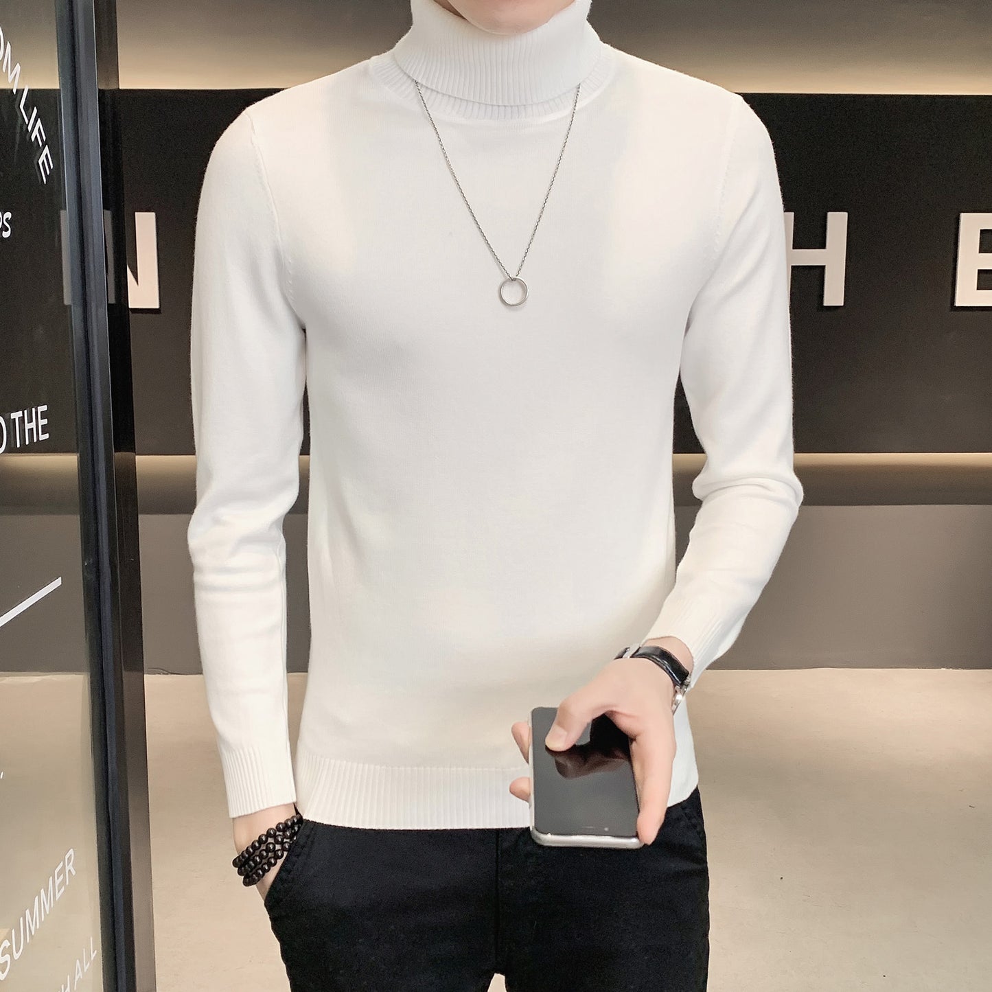 Men's sweater with high collar made of soft knitted fabric Skorter