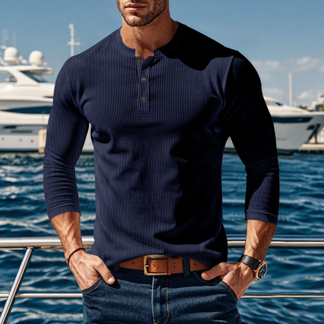 Men's long sleeve shirt with comfortable button placket and textured design Skorter