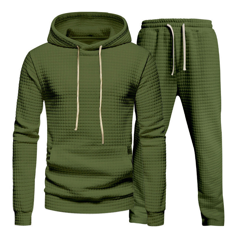 Men's Sporty Hoodie Set with Fashionable Textured Design and Elastic Cuffs Skorter