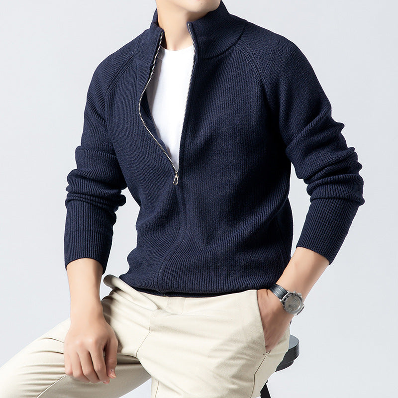 Men's Cardigan with High Collar and Full Zip Skorter