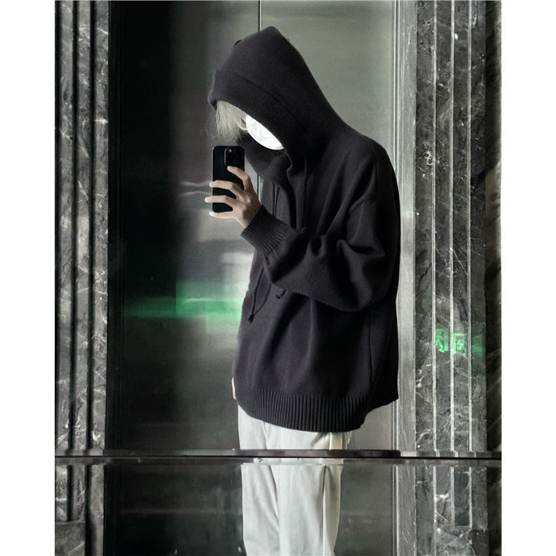 Men's casual hooded sweater with button placket and thicker knit structure Skorter