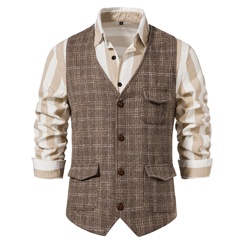 Men's waistcoat with check pattern and practical pockets Skorter