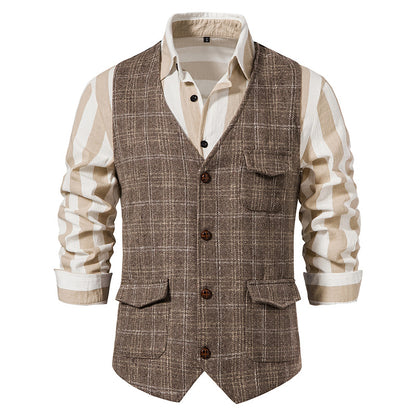 Men's waistcoat with check pattern and practical pockets Skorter