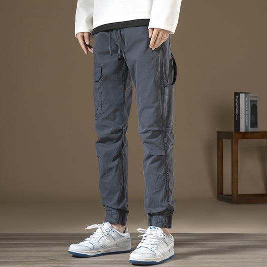 Herr cargobyxor med funktionella fickor och elastiskt midjeband Skorter