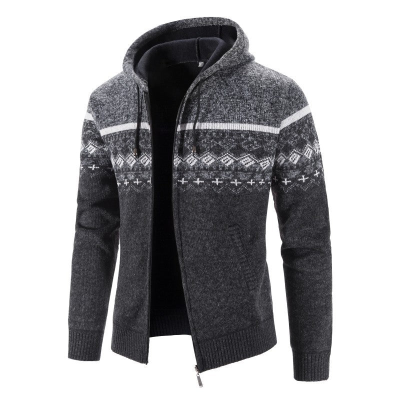 Men's cardigan with modern Norwegian pattern and high collar Skorter