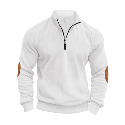Men's Stand Collar Sweater with Zipper and Fashionable Elbow Patches Skorter