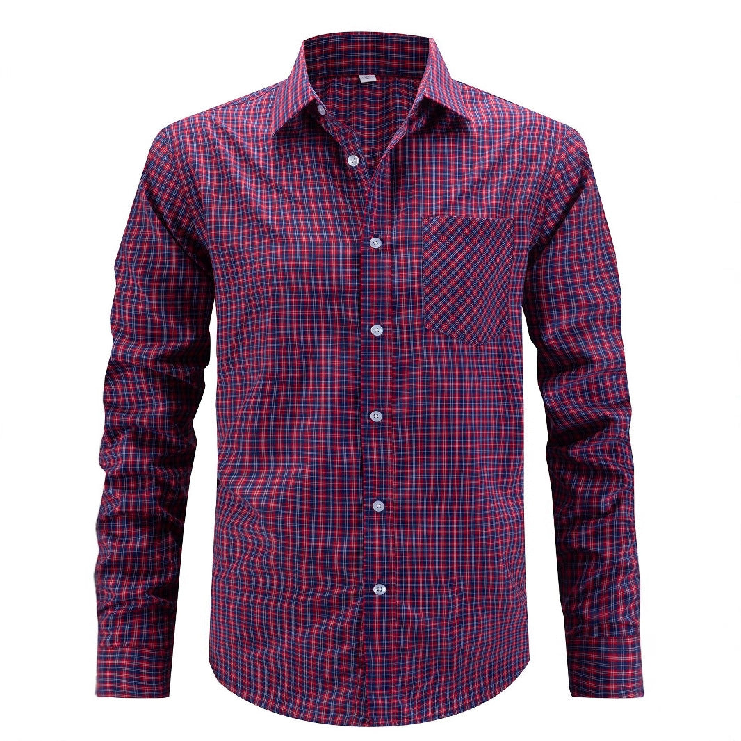 Men's stylish plaid long-sleeve shirt with chest pocket Skorter