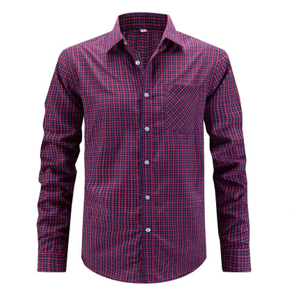 Men's stylish plaid long-sleeve shirt with chest pocket Skorter