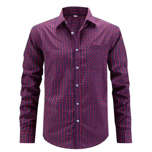 Men's stylish plaid long-sleeve shirt with chest pocket Skorter