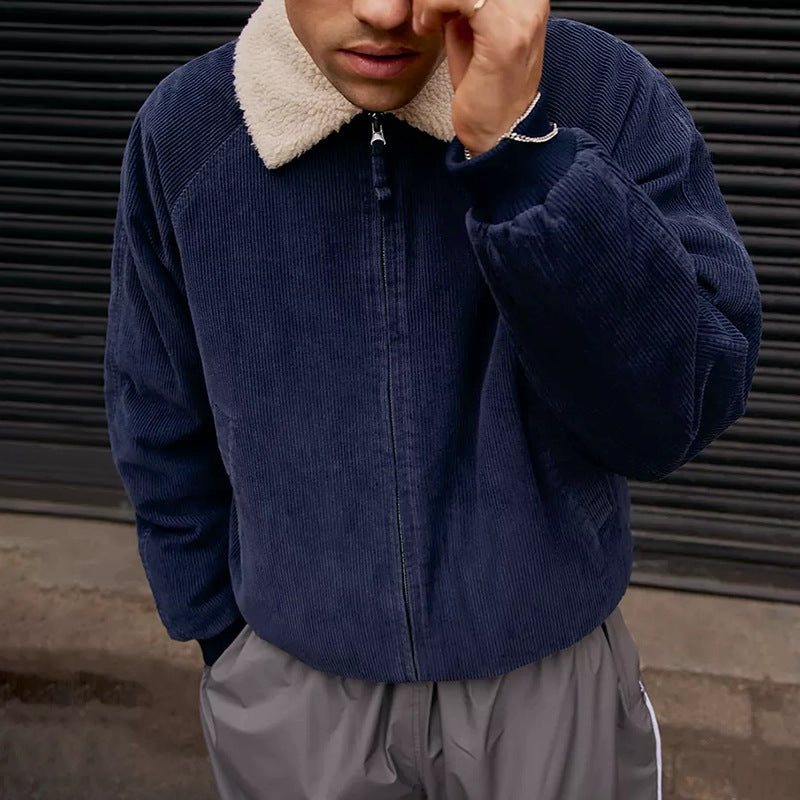 Men's stylish cord jacket with removable sherpa collar Skorter