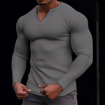 Men's stylish long-sleeve T-shirt with structured V-neck Skorter