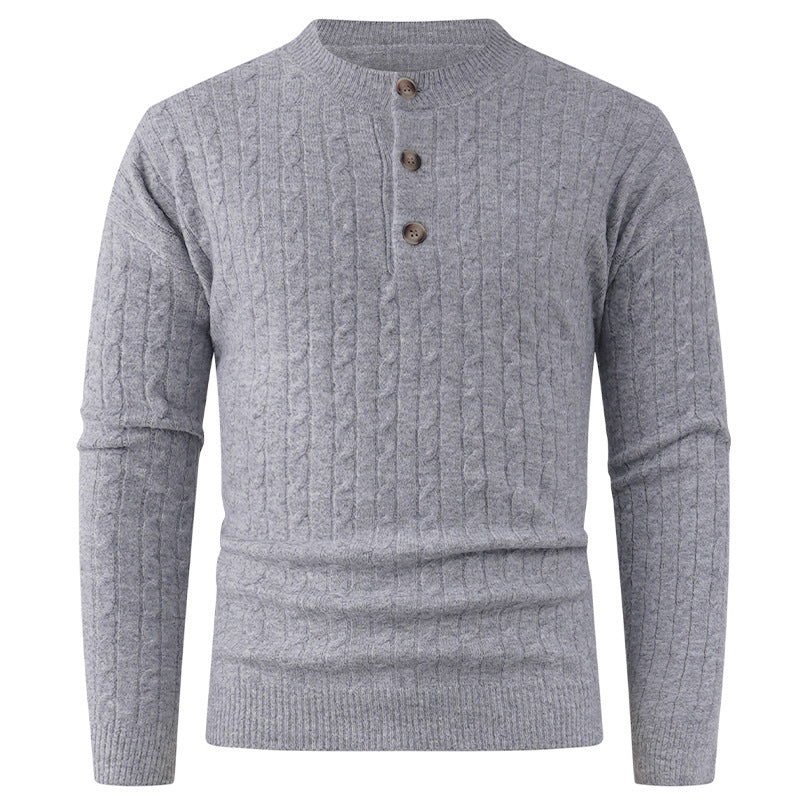 Men's chunky knit sweater with modern shawl collar and button details Skorter