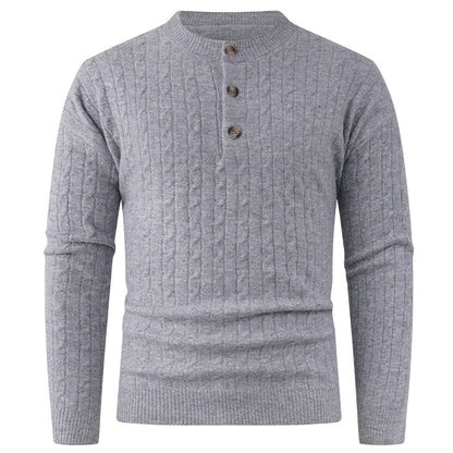 Men's chunky knit sweater with modern shawl collar and button details Skorter