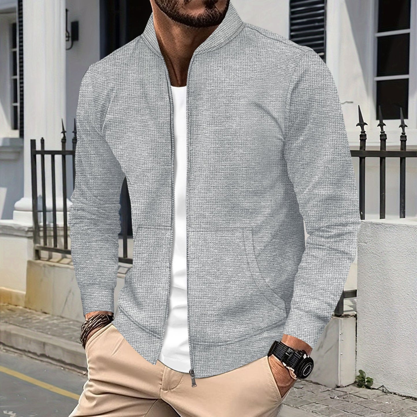 Men's sporty sweat jacket with modern textured design and practical pockets Skorter